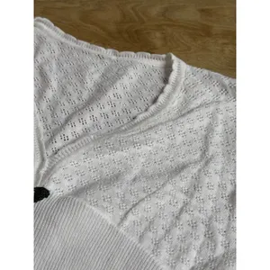 y2k Unique Pointelle white knit sweater Balletcore Cottagecore Grandmacore sz S thumbnail 5