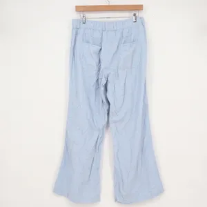 Happily Grey Light Blue Linen Blend Wide Leg Drawstring Pants Large thumbnail 5