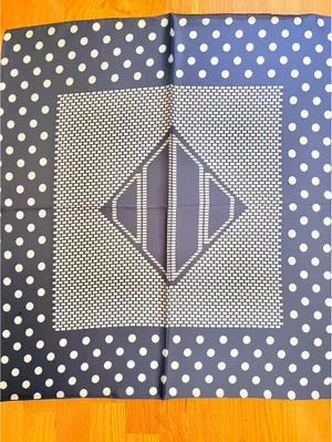 Elegant Navy Blue Polka Dot and Geometric Pattern Scarf - Lightweight thumbnail 3