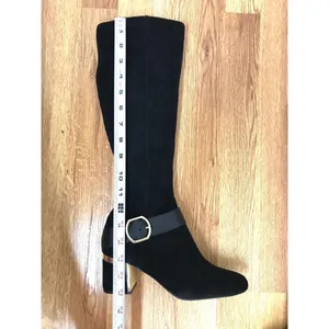 DKNY Caira Black Gold Vegan Suede Knee High Boot Buckle‎ Chunky Heel Size 6 New thumbnail 12