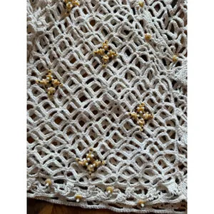 Unbranded Crochet Cardigan Women OS Cream Beaded Boho Open Knit‎ Sweater swim thumbnail 2