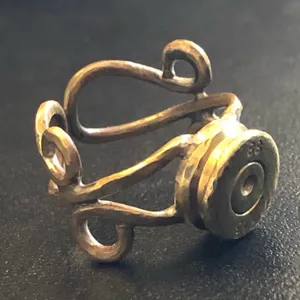 Vintage handmade hammered brass bullet primer ring thumbnail 1