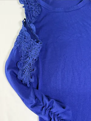 Source Unknown Women's Cold-Shoulder Lace Sleeve Long-Sleeve Dress in Navy Sz SM thumbnail 3