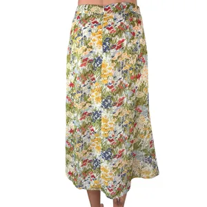 Commense Green Multicolor High Waisted Floral Peasant A Line Midi Skirt Size S thumbnail 3