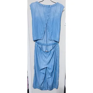 Anthropologie Cloth‎ & Stone Blue Chambray wide Leg Jumpsuit sz M open back thumbnail 6