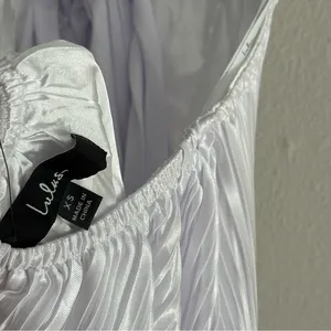 NEW Lulus Pretty Aura White Satin Plisse Mock Neck Mini Swing Summer Dress Sz XS thumbnail 16