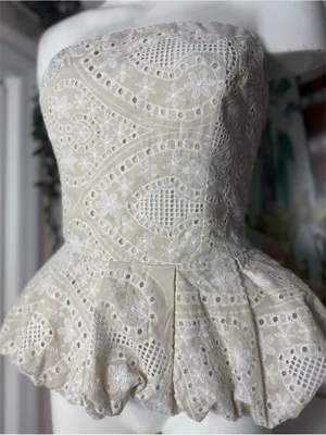 Akira Summer Time Bliss Beige Eyelet Peplum Corset Top Strapless Lace Up Size XL thumbnail 2