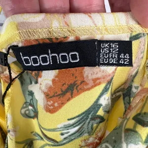 Boohoo NWT Womens 12 Yellow Satin Floral Cowl Neck Slip Maxi Dress Flute Hem thumbnail 6