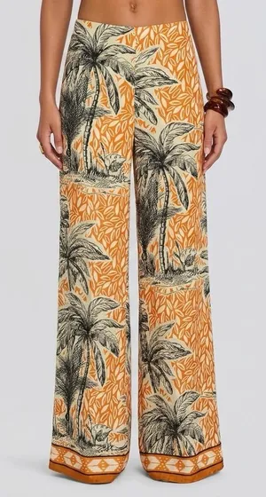 Rachel Zoe Palazzo Pants Size XS Palm Tree Tropical Vacation Resort Wide Leg thumbnail 1