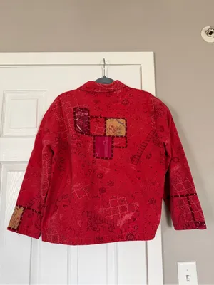 Coldwater Creek Patchwork Coral Summer Lightweight Jacket Boho Bohemian thumbnail 7