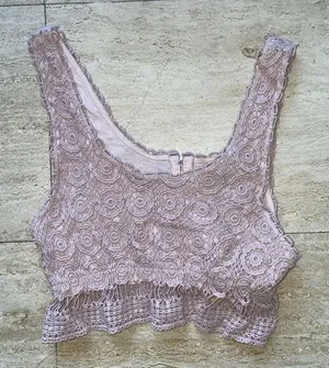 Wet Seal Lined Lace Crop‎ Tank Top Size M Boho Pink thumbnail 1