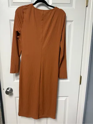 Nine West Rust Twist-Front Long Sleeve Midi Dress thumbnail 6