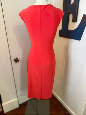 Lauren Ralph Lauren Red Draped Cowl Midi Dress Sz 2 thumbnail 2