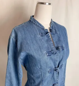 Guess vintage 90s blue chambray chinese knot button down long sleeve mini dress by thumbnail 5