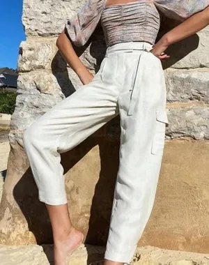 Aritzia Wilfred Kafka Linen High Rise Cargo Coastal Pants in Sand Cream Size 0 thumbnail 1