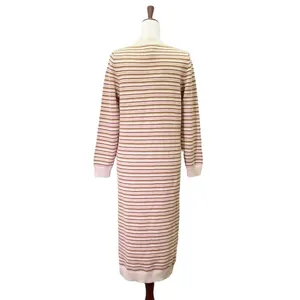 NWT Roolee Sweater Dress Small Cream Pink Brown Striped Knit Midi Long Sleeve thumbnail 5