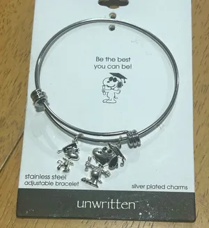 Peanuts Snoopy & Woodstock Graduation Stainless Steel adjustable Bangle Bracelet thumbnail 1