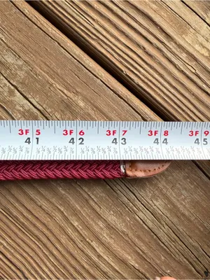 Burgundy Wine Braided Stretch Belt Gold Buckle Tan Leather Trim 45” thumbnail 5