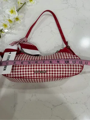 Steve Madden Red and White Gingham Shoulder Bag with Scarf Accent thumbnail 7