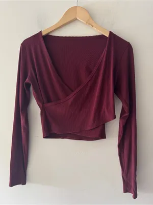 Lululemon Nulu Ribbed Wrap-Front Long Sleeve Shirt Heart Sleeve Burgundy Bay thumbnail 2