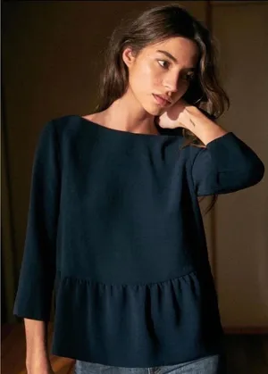 Sezane Louisie Blouse Size 36 US 4 Navy Lace Trim‎ thumbnail 1