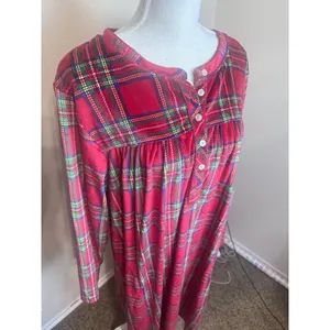 Aria Collection Red Plaid Long Sleeve Nightgown XL Fleece Sleepwear Holiday Core thumbnail 2