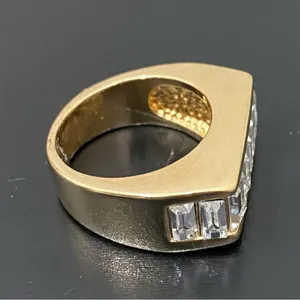 Vintage 18KGE Gold Electroplated Pave Baguette Clear Stones Flat Top Unisex Ring thumbnail 13