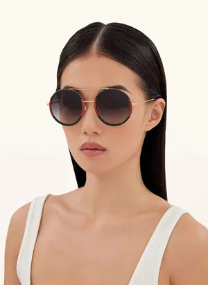 Gucci GG0061S brow bar round sunglasses 56mm gold frames green gradient lenses thumbnail 4