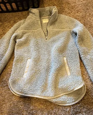 Abercrombie & Fitch Light Gray Sherpa Half-Zip Pullover thumbnail 1