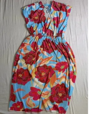Plisse Hibiscus Midi Dress Blue Size L thumbnail 3