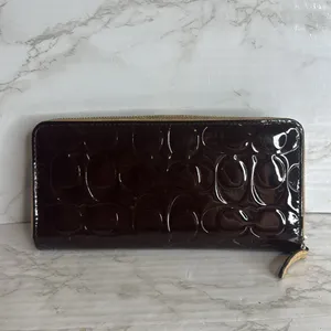 Coach Women's Patent Leather Accordion Zip Wallet Brown OS thumbnail 6