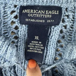 Vintage American Eagle Sweater Womens XL Blue Cable Knit Flare Sleeve Fisherman thumbnail 5