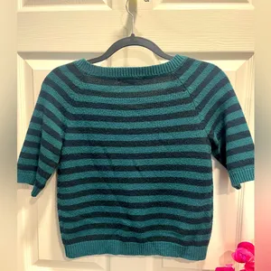 Love By Design Black and Teal Striped Half Sleeve Cropped Sweater size M thumbnail 3