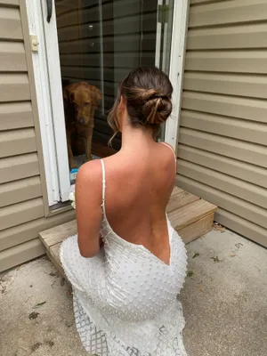 B Darlin Glitter and Faux-Pearls Open-Back Gown thumbnail 2