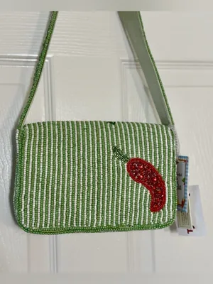 Viral Made in India Red Hot Chili Pepper Beaded Striped Shoulder Bag Charm NWT thumbnail 7