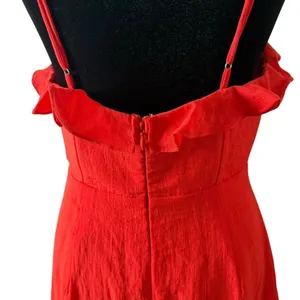 Red Ruffle Mini Dress Cutout Tie Front Size M Party Flirty Bachelorette Cocktail thumbnail 9