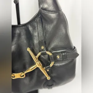 GUCCI Vintage BLACK LEATHER 85TH ANNIVERSARY GG MONOGRAM HOBO BAG thumbnail 2
