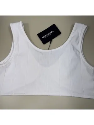 PrettyLittleThing White Ribbed Crop Tank Top Women’s US 12 NWT thumbnail 8