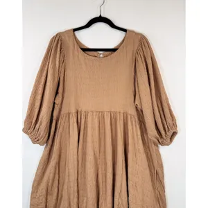 Free People Beach Dress Brown Get Obsessed Babydoll Mini Puff Sleeve A Line XS thumbnail 7