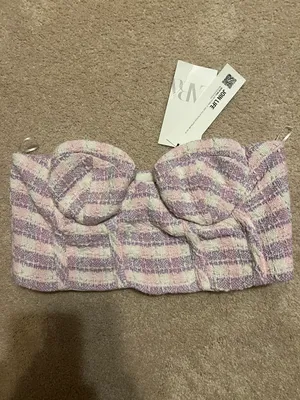 ZARA tweed corset crop top thumbnail 1