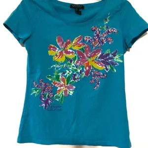 Lauren Ralph Lauren Floral Blue Sequenced Tshirt thumbnail 1