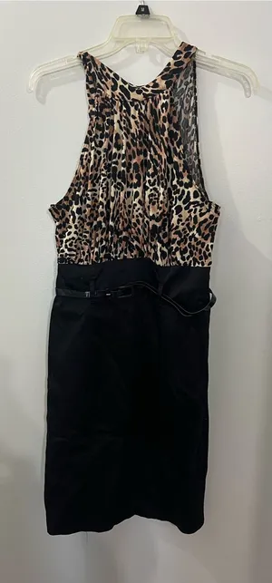 XOXO Leopard Print Bodice Black Skirt Open Back Dress thumbnail 1