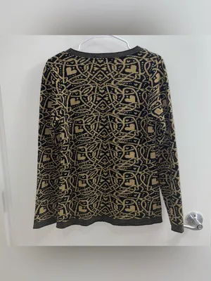 La Moda Del Momento Made in Italy Black Tan Heart Knit Button Cardigan Sweater thumbnail 3