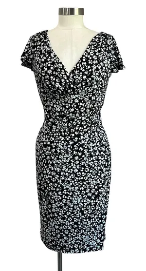LAUREN Ralph Lauren Black Abstract Floral Surplice Dress Size 6‎ thumbnail 1