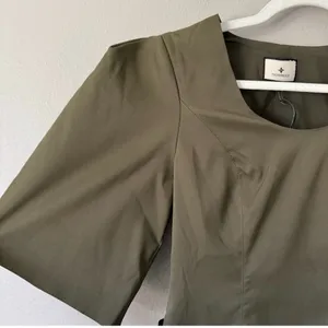 Tuckernuck Ariella Mini Dress XS Olive Green Twill Puff Sleeve Utility NWT thumbnail 5