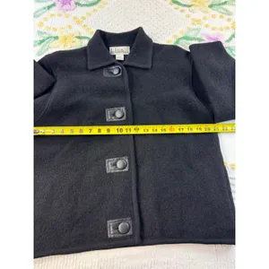 Lisa International Womens vtg Black 100% Boiled‎ Wool Button Front blazer M thumbnail 4