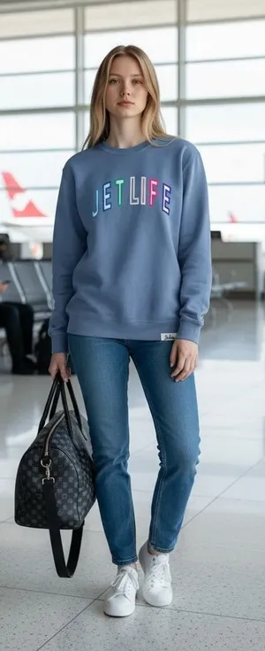 Jet Life Apparel Womens Blue Embroidered Crewneck Sweatshirt Large thumbnail 1