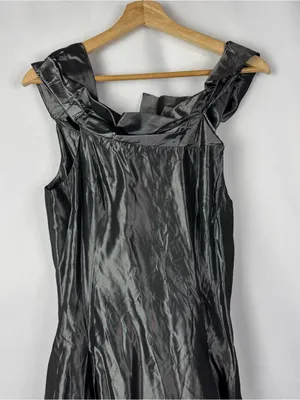 Vintage Alexia Admor Gray Metallic Ruffle Neck Sleeveless Formal Maxi Dress 10 thumbnail 3