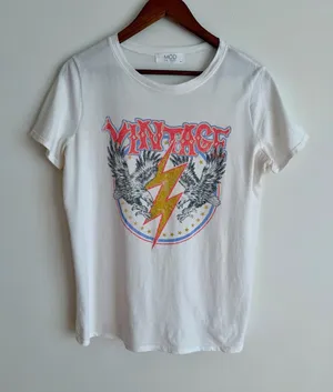 MOD on Trend Graphic Vintage Eagle Lightning Bolt Band Tee White Medium M thumbnail 1