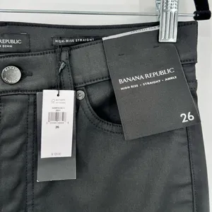 🆕 NWT Banana Republic High Rise Straight Leg Ankle Jeans Wax Coated Black Sz 26 thumbnail 15